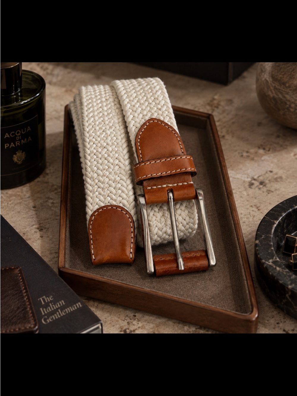 Ermenegildo Zegna Woven Braided Belt Tan Leather Trim Made in Italy Size 34